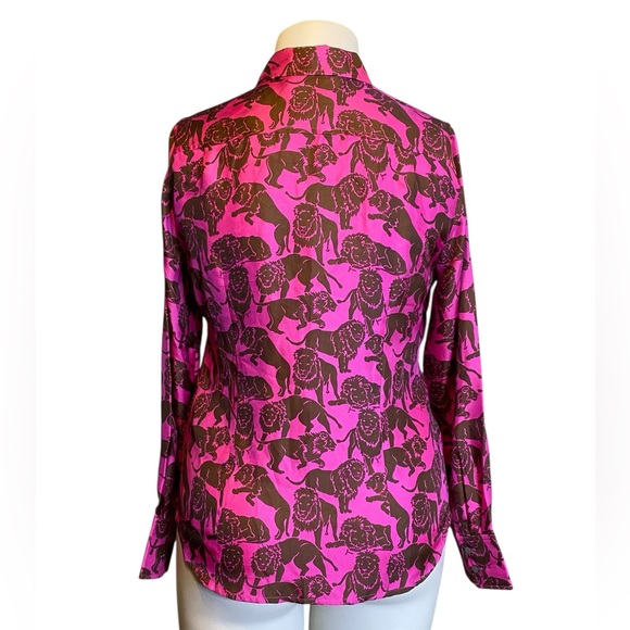 J.Crew Collection silk shirt sleepy lions Fuchsia Women’s Size 6 NWT - Picture 4 of 16